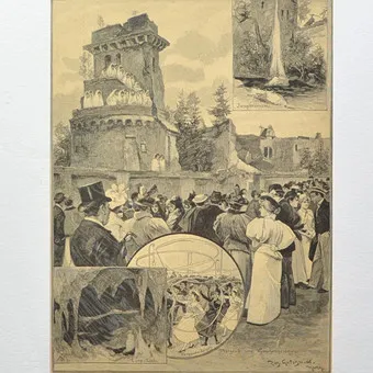 Richard Gutschmidt (1861-1926). Nymphenburg, antieke staalgravure, laat 19e eeuw, passe-partout.