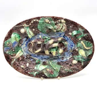 BERNARD PALISSY (C.1510-C.1589). NACH. HANDGEMACHTER KERAMIKTELLER, FRANKREICH, SPÄTES 19. JAHRHUNDERT.