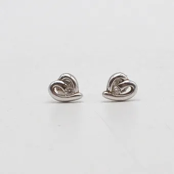 Sterling silver stud earrings, heart-shaped with zirconia, vintage.
