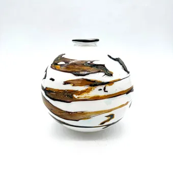 Vintage studio glass sphere vase – Waldglashütte Erpentrup – marked 'HR' (Hans-Peter Rinke) – 70s/80s.