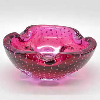 Archimede Seguso. Muránská designová mísa, studiové sklo, sommerso, bullicante, Itálie, kolem 1950.
