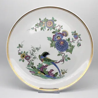 Assiette Meissen « Indische Fels & Vogelmalerei », 4e choix, D. 26cm, 20e siècle.