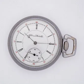 ZAKHORLOGE ILLINOIS WATCH CO SPRINGFIELD USA, 17 STEENTJES, METAAL, VERNIKKELD, KLEINE SECONDE, ZICHTBARE BODEM.