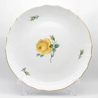 Meissen cake plate "Yellow Rose", porcelain, 2nd choice, gold rim, hand-painted, 27.5 cm diameter.