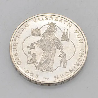 Pièce commémorative RFA Allemagne en argent, 10 euros, 2007, 800e anniversaire d'Élisabeth de Thuringe.