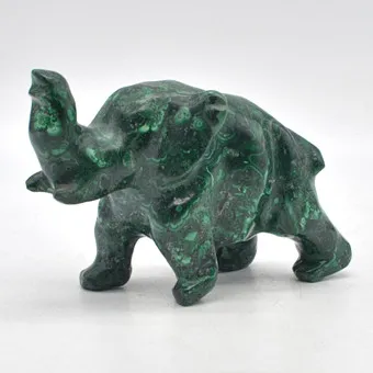 African sculpture in malachite, walking elephant, hand-carved, 20th century.