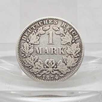 German Empire, 1 mark coin, large eagle, from 1874 - H, antique silver circulation coin.