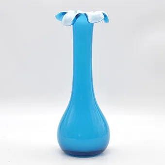 Designer vase, studio glass and opal glass, handmade and mouth-blown, 20th century.
