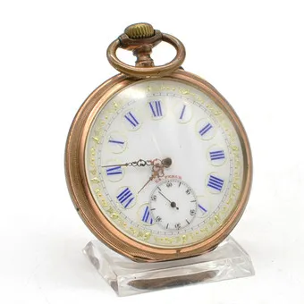 "LA PERLE", MONTRE DE POCHE ANCIENNE, BOÎTIER DORÉ, CADRAN AVEC PEINTURE À L'OR, MOTIF FLORAL ET LIERRE, VERS 1900.