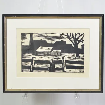 PAUL SCHULTZ-LIEBISCH (1905-1996). UNTITLED, LINOCUT ON PAPER, 1955, MONOGRAMMED AND SIGNED, FRAMED.