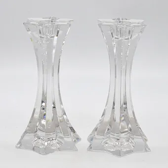 Mikasa, "Firestar", two star-shaped candle holders, crystal glass, Austria, late 20th century.