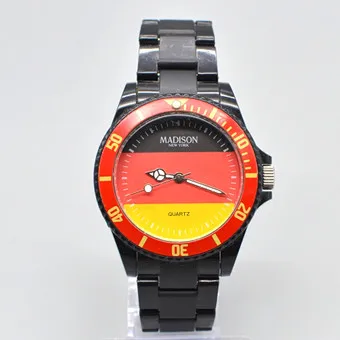 MADISON NEW YORK, WRISTWATCH, GERMAN FLAG, QUARTZ MOVEMENT, PLASTIC, METAL AND STAINLESS STEEL, CIRCA 2010s.