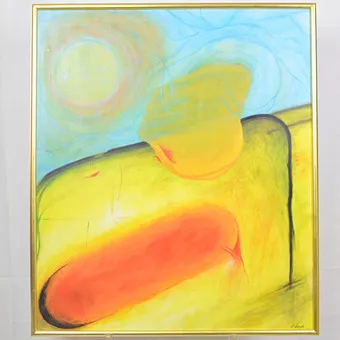 A. MICHAJLOV. BIOMORPHIC FORMS LANDSCAPE, ACRYLIC ON CANVAS, LATE 20TH CENTURY.