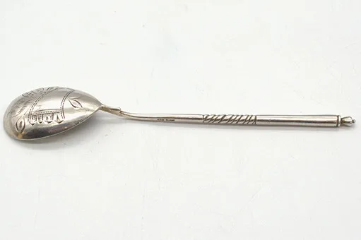 ANTIQUE RUSSIAN 875 SILVER/84 ZOLOTNIKI SPOON, KOSTROMA CIRCA 1900.