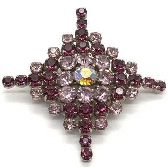 Broche de estrás francés con piedras de color violeta y blanco, aprox. 1940