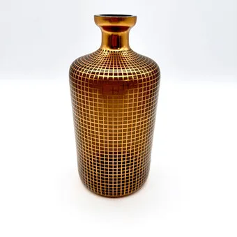 Vaso in vetro Art Déco Gebrüder Podbira, decoro a griglia dorata, Haida Boemia