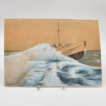 SNELBOOT - OORLOGSSCHIP VAN DE DUITSE MARINE IN DE TWEEDE WERELDOORLOG, AQUAREL OP PAPIER, "W.H." GEMONOGRAMMEERD, 1944.