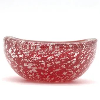 Murano复古玻璃碗，采用"Sommerso a bollicine"工艺并含银镶嵌，推测约1950-1960年。