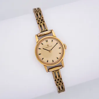 Certina dameklokke, American Gold Double-kasse, manuelt opptrekk, 1950-tallet, American Gold Double-metallarmbånd.