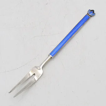DAVID ANDERSON. ENAMELLED COCKTAIL FORK, STERLING SILVER SETTING, NORWAY, CIRCA 1930S.