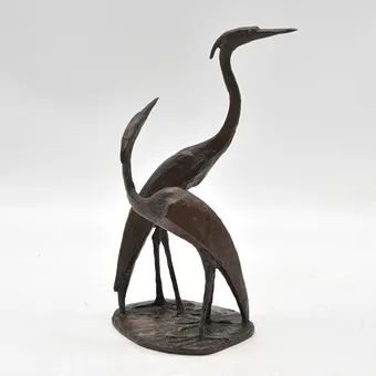 FRITZ MEHLIS (1913-1982). TWO HERONS, SCULPTURE, BRONZE (DARK PATINA), GERMANY, CIRCA 1960.