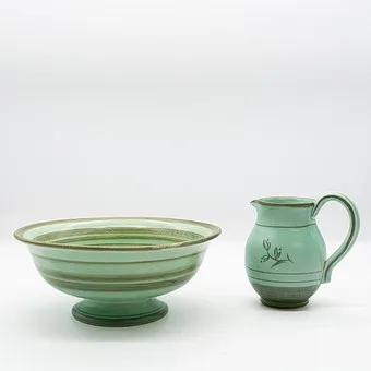 EVA JANKE-BJÖRK. WASCHSET, 2-TEILIG, „TURK“, BO FAYENCE GEFLE, SCHWEDEN, KERAMIK.