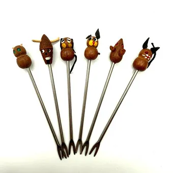 6 BOWL PRIKKERS DIEREN WOOD TEAK VINTAGE DEENS DESIGN.