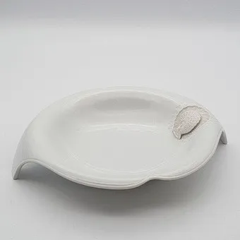 M. FREY. DESIGNER BOWL, KAISER, SIGNED, BISCUIT PORCELAIN, WHITE, PEACOCK MOTIF.
