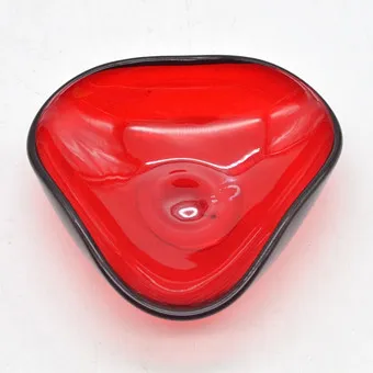 MURANO GLASS BOWL, TRIANGULAR BASE SHAPE, RED, ITALY, CIRCA 1950.