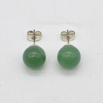 Jade pearl earrings, polished surface, silver-plated setting, vintage, diameter approx. 10 mm.
