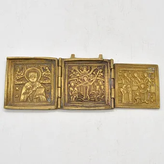 Triptyque, Saint Nicolas, laiton, Russie, 19e siècle