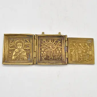 Triptyque, Saint Nicolas, laiton, Russie, 19e siècle