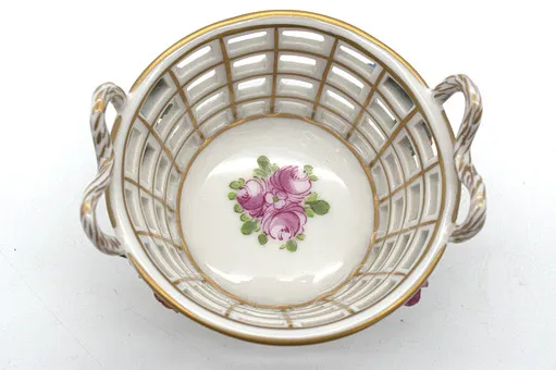 Dresden porcelain handle basket openwork with flowers