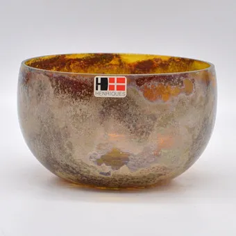 HENRIQUES, COUPE, VERRE, DÉCOR FUSING, FAIT MAIN, DANEMARK, FIN 20E SIÈCLE.