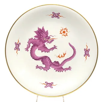 MEISSEN. ,MING DRAAK, GROTE WANDPLAAT PAARS, 20E EEUW, 2E KEUZE, D. 30,5 CM.