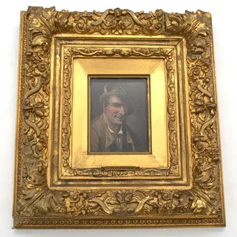 CARL (CÖLESTIN) SCHLEICHER. (1825 - 1903) ALTERSPORTRÄT EINES HERREN MIT HUT, ÖL AUF HOLZ, GENREMALEREI, ORIGINAL-RAHMEN. WIEN, ÖSTERREICH 19. JAHRHUNDERT.