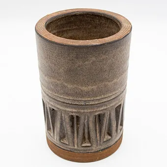 Irma Yourstone. Tall cylindrical vase, Upsala Ekeby, Sweden, stoneware, 1960s.