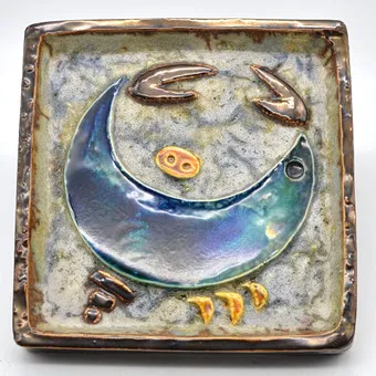 Helmut Friedrich Schäffenacker (1921-2010). Brutalist wall piece, crab - N51, ceramic, lava glaze and craquelé effect, handmade, Ulm, Germany, 1960s.