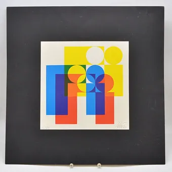 Geometric graphic color serigraph, unknown artist, limited edition 168 of 210, late 20th century.