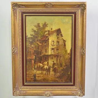 RICHARD REIBELING (1900-1976). STADTSZENE MIT HAUS, ÖL AUF PLATTE, 20. JAHRHUNDERT.