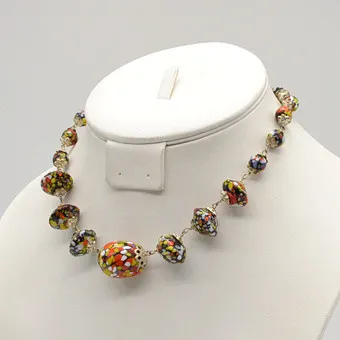 Link necklace with Murano glass beads, confetti, silver-plated spacer beads, Italy, early 20th century.