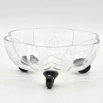 ART DECO SCHAAL OP DRIE POTEN, GLAS, HANDGESLEPEN, BOHEMEN, VROEG 20E EEUW.