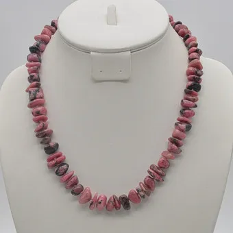 COLLIER AUS ROTEM LEOPARD JASPIS, STERLINGSILBER VERSCHLUSS, VINTAGE, CA. 50 CM.