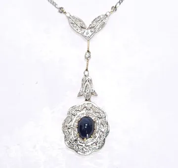 Collier Art Déco or 585 et 750 diamants saphir
