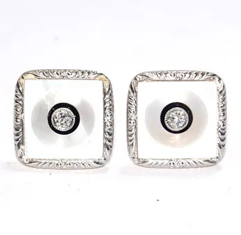 Ohrringe 750 Gold Art Deco Diamanten Perlmutt.