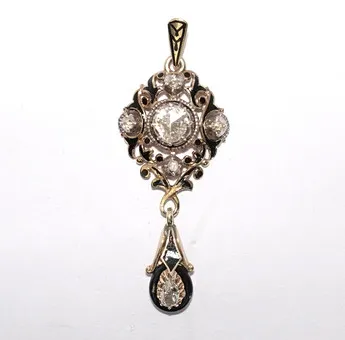 Pendentif 585 or diamant taille ancienne.