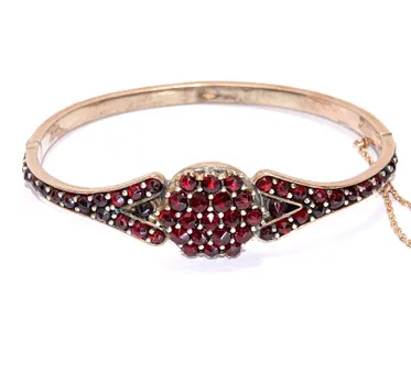 Antique garnet bangle tombac and 4.05 ct Bohemian garnets (81) ca. 1860