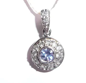 Pendentif 585 or blanc aigue-marine et diamants