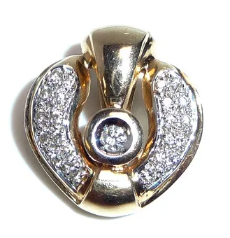 Pendentif CŒUR 585 or 0.40ct diamants fermoir clip 7,2 g.
