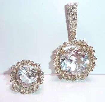 SET: CNP Christian Neusser pendant and ring 835 silver rock crystal, brutalism.